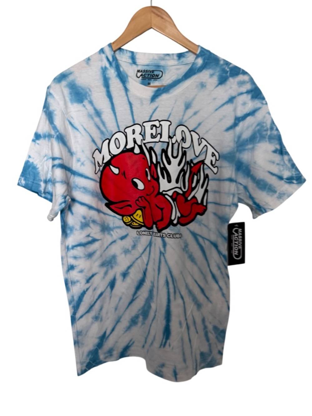 Massive Action Medium Blue White Tie Dye Lonely Hearts Club Graphic T-Shirt